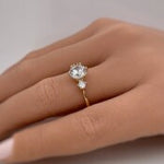 Load image into Gallery viewer, 3 Diamond Engagement Ring, Triple Stone Ring, Dainty Engagement Ring, Minimalist, 1.50ct 3 Diamonds, Lab Grown, 14k Gold