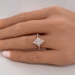 Load image into Gallery viewer, 14K Starburst Diamond Engagement Ring, IGI Certified Diamond, 14K Gold, Vintage Dainty Ring, Art Deco Cluster Anniversary Ring,