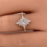 Load image into Gallery viewer, 14K Starburst Diamond Engagement Ring, IGI Certified Diamond, 14K Gold, Vintage Dainty Ring, Art Deco Cluster Anniversary Ring,