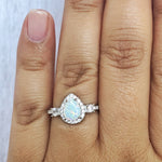 Load image into Gallery viewer, Opal Halo Engagement Ring Art Deco Engagement Ring Opal Wedding Ring Pear Opal Diamond Ring Pear Opal Halo Engagement Promise Minimalist