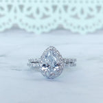 Load image into Gallery viewer, 2.00ct Pear Moissanite Halo Ring Set, Pear Proposal Ring, Teardrop Wedding Ring, Promise Ring Pear Moissanite Ring, Pear Engagement Ring
