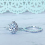 Load image into Gallery viewer, 2.00ct Pear Shape Halo Ring Set, Pear Proposal Ring, Teardrop Wedding Ring, Promise Ring Pear Diamond Ring, Pear Engagement Ring