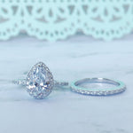 Load image into Gallery viewer, 2.00ct Pear Moissanite Halo Ring Set, Pear Proposal Ring, Teardrop Wedding Ring, Promise Ring Pear Moissanite Ring, Pear Engagement Ring