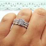 Load image into Gallery viewer, 2.00ct Moissanite Art Deco Engagement Ring Set, 3 Ring Solitaire Ring Twisted Band Set, Solitaire Art Deco Engagement Set, Eternity Band