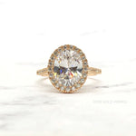 Load image into Gallery viewer, 3.50ct Oval Diamond Halo Engagement Ring, Simulated Diamond Oval Halo Ring, Oval Statement Ring, Sterling Silver, Gold Vermeil / OLIVIA
