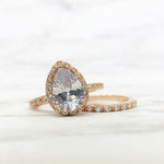 Load image into Gallery viewer, 2.00ct Pear Moissanite Halo Ring Set, Pear Proposal Ring, Teardrop Wedding Ring, Promise Ring Pear Moissanite Ring, Pear Engagement Ring
