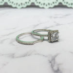 Load image into Gallery viewer, 1.25ct Princess Diamond Engagement Ring Set, Half Eternity Fitted Band, Square Halo Diamond Ring, Minimalist Princess Cut Wedding Ring