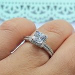 Load image into Gallery viewer, 1.25ct Princess Diamond Engagement Ring Set, Half Eternity Fitted Band, Square Halo Diamond Ring, Minimalist Princess Cut Wedding Ring