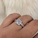 Load image into Gallery viewer, 1.25ct Princess Diamond Engagement Ring Set, Half Eternity Fitted Band, Square Halo Diamond Ring, Minimalist Princess Cut Wedding Ring