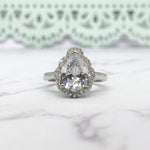 Load image into Gallery viewer, 3.00ct Pear Art Deco Halo Engagement Ring, Pear Art Deco Proposal Ring, Simulated Diamond, Sterling Silver, Bridal Ring Art Deco Ring