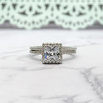 Load image into Gallery viewer, 1.25ct Princess Diamond Engagement Ring Set, Half Eternity Fitted Band, Square Halo Diamond Ring, Minimalist Princess Cut Wedding Ring