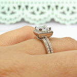 Load image into Gallery viewer, 1.25ct Princess Diamond Engagement Ring Set, Half Eternity Fitted Band, Square Halo Diamond Ring, Minimalist Princess Cut Wedding Ring
