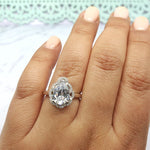 Load image into Gallery viewer, 3.00ct Pear Art Deco Halo Engagement Ring, Pear Art Deco Proposal Ring, Simulated Diamond, Sterling Silver, Bridal Ring Art Deco Ring