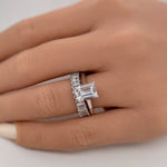 Load image into Gallery viewer, 1.75ct Emerald Cut Engagement Ring Set, Baguette Band, Simulated Diamonds, Emerald Cut Set, Sterling Silver with Vermeil, Minimalist Set