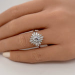 Load image into Gallery viewer, Art Deco Cluster Engagement Ring Baguette Cluster, Wedding Ring Simulated Diamond Flower engagement Ring Art Deco Snowflake Ring