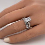 Load image into Gallery viewer, 1.75ct Emerald Cut Engagement Ring Set, Baguette Band, Simulated Diamonds, Emerald Cut Set, Sterling Silver with Vermeil, Minimalist Set