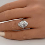 Load image into Gallery viewer, Pear Art Deco Cluster Engagement Ring, Pear Baguette Cluster, Wedding Ring, Simulated Diamonds, Bridal Ring Art Deco
