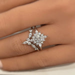 Load image into Gallery viewer, Starburst Moissanite Engagement Ring, Sparkle Dainty Ring, Star Ring, Art Deco Moissanite Ring, Flower Cluster Anniversary Ring, Bridal Ring