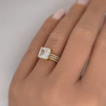 Load image into Gallery viewer, 3.00ct Princess Cut Engagement Ring, 3 Ring Set, Square Hidden Halo Engagement Ring, Sterling Silver with Vermeil, Minimalist Set