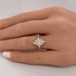 Load image into Gallery viewer, 14K Starburst Diamond Engagement Ring, IGI Certified Diamond, 14K Gold, Vintage Dainty Ring, Art Deco Cluster Anniversary Ring,
