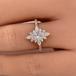 Load image into Gallery viewer, 14K Starburst Diamond Engagement Ring, IGI Certified Diamond, 14K Gold, Vintage Dainty Ring, Art Deco Cluster Anniversary Ring,