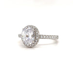 Load image into Gallery viewer, 1.00ct Oval Engagement Ring, Oval Diamond Halo Wedding Ring, Sterling Silver, Classic Engagement Ring, Simple Dainty Oval Engagement Ring