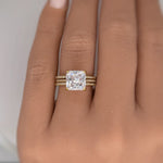 Load image into Gallery viewer, 3.00ct Princess Cut Engagement Ring, 3 Ring Set, Square Hidden Halo Engagement Ring, Sterling Silver with Vermeil, Minimalist Set