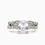 Load image into Gallery viewer, 1.50ct Oval Art Deco Engagement Ring Set, Bridal Set, Simulated Diamonds in Sterling Silver with Art Deco Design