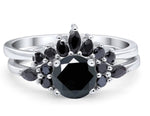 Load image into Gallery viewer, Art Deco Black Wedding Ring Set, Black Diamond Simulate, Vintage Set