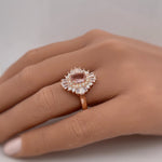 Load image into Gallery viewer, Oval Morganite Art Deco, Victorian Engagement Ring, Baguette Halo, Morganite Engagement Ring, Large Rose Gold Morganite Ring