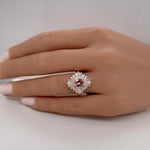 Load image into Gallery viewer, Oval Morganite Art Deco, Victorian Engagement Ring, Baguette Halo, Morganite Engagement Ring, Large Rose Gold Morganite Ring