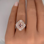 Load image into Gallery viewer, Oval Morganite Art Deco, Victorian Engagement Ring, Baguette Halo, Morganite Engagement Ring, Large Rose Gold Morganite Ring