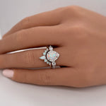 Load image into Gallery viewer, Opal Engagement Ring Set, Art Deco Fitted Opal Ring Set, Opal Bridal Set, Wedding Ring Opal Band, Pear Opal Ring