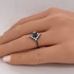 Load image into Gallery viewer, Art Deco Black Diamond Engagement Ring, Vintage Dainty Black Ring, Black Star Ring, Starburst Statement Black Rhodium Ring