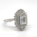 Load image into Gallery viewer, Emerald Cut Art Deco Engagement Ring, Art Deco Baguette Halo Ring, Diamond Cluster, Art Deco Emerald Cut Engagement Ring, Art Deco Ring