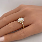 Load image into Gallery viewer, Oval Opal Art Deco Engagement Ring, Vintage Opal Wedding Ring, Oval Opal Art Deco Halo Ring