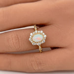 Load image into Gallery viewer, Oval Opal Art Deco Engagement Ring, Vintage Opal Wedding Ring, Oval Opal Art Deco Halo Ring