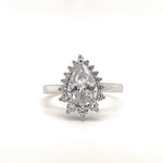 Load image into Gallery viewer, Starburst Halo Teardrop Moissanite Engagement Ring, Art Deco Pear Halo Engagement Ring, Pear Cut Wedding Ring, Bridal Ring, Proposal Ring