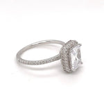 Load image into Gallery viewer, Emerald Cut Halo Engagement Ring, Hidden Halo, Emerald Cut Simulated Diamond Ring