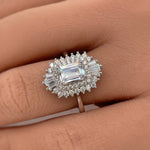 Load image into Gallery viewer, Emerald Cut Art Deco Engagement Ring, Art Deco Baguette Halo Ring, Diamond Cluster, Art Deco Emerald Cut Engagement Ring, Art Deco Ring