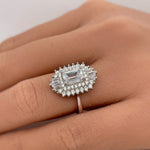 Load image into Gallery viewer, Emerald Cut Art Deco Engagement Ring, Art Deco Baguette Halo Ring, Diamond Cluster, Art Deco Emerald Cut Engagement Ring, Art Deco Ring