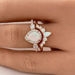 Load image into Gallery viewer, Opal Engagement Ring Set, Art Deco Fitted Opal Ring Set, Opal Bridal Set, Wedding Ring Opal Band, Pear Opal Ring