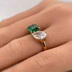 Load image into Gallery viewer, Double Stone Ring, 2 Stone Engagement Ring, Emerald Cut and Pear Cut Statement Ring, Toi et Moi Ring, Sterling Silver with Vermeil