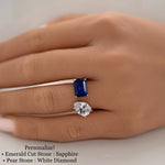 Load image into Gallery viewer, Double Stone Ring, 2 Stone Engagement Ring, Emerald Cut and Pear Cut Statement Ring, Toi et Moi Ring, Sterling Silver with Vermeil