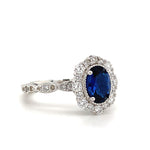 Load image into Gallery viewer, Oval Sapphire Art Deco Engagement Ring, Oval Halo Blue Sapphire Ring, Simulated Diamond & Sapphire Proposal Anniversary Ring Sterling Silver