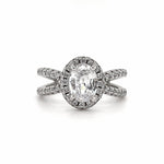 Load image into Gallery viewer, Oval Halo Infinity Diamond Engagement Ring, Oval Halo X Design Wedding Ring, Sterling Silver, Infinity Twist Engagement Ring, Promise Ring