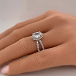 Load image into Gallery viewer, Oval Halo Infinity Diamond Engagement Ring, Oval Halo X Design Wedding Ring, Sterling Silver, Infinity Twist Engagement Ring, Promise Ring