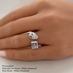 Load image into Gallery viewer, Double Stone Ring, 2 Stone Engagement Ring, Emerald Cut and Pear Cut Statement Ring, Toi et Moi Ring, Sterling Silver with Vermeil