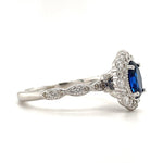 Load image into Gallery viewer, Oval Sapphire Art Deco Engagement Ring, Oval Halo Blue Sapphire Ring, Simulated Diamond & Sapphire Proposal Anniversary Ring Sterling Silver