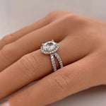 Load image into Gallery viewer, Oval Halo Infinity Diamond Engagement Ring, Oval Halo X Design Wedding Ring, Sterling Silver, Infinity Twist Engagement Ring, Promise Ring